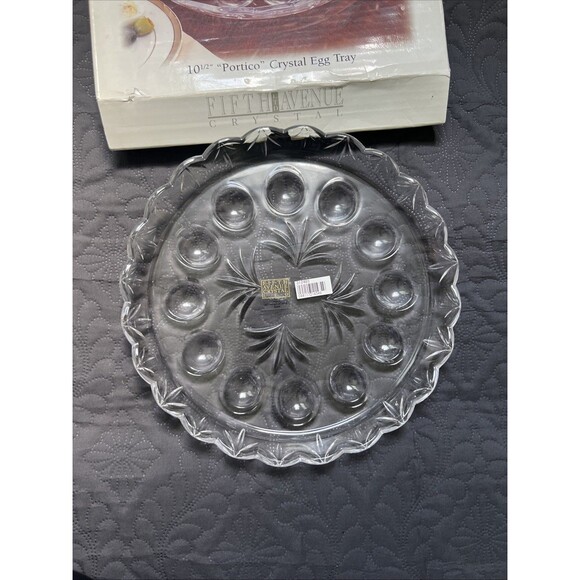 Fifth Avenue Crystal Egg Tray 10 1/2" Round Glass Platter NIB Made In Japan Home - Picture 6 of 10